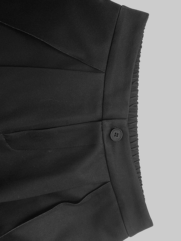 High Waisted Loose Contrast Color No Belt Pleated Pockets Pants Trousers