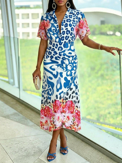 High Waisted Contrast Color Flower Print Leopard Split-Joint Skirts Bottoms
