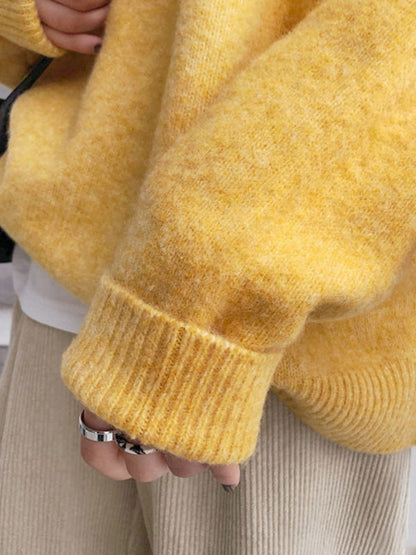 Simple Loose Long Sleeves Round-Neck Sweater Tops Pullovers