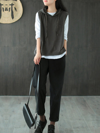 Artistic Retro Solid Hooded Vest