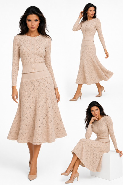 KASIAH  Knit Two-Piece Set – Cardigan Top & Maxi Skirt