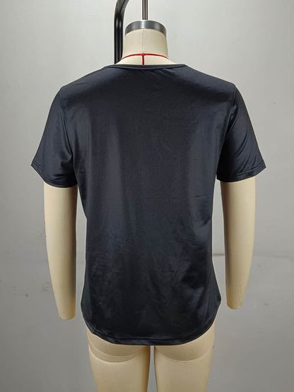 Loose Short Sleeves Split-Joint Striped Round-Neck T-Shirts Tops