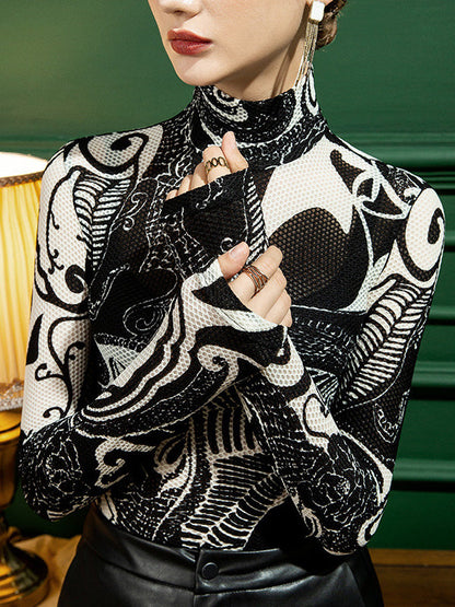 T-shirts à manches longues et col roulé, imprimés et skinny, élégants et décontractés 