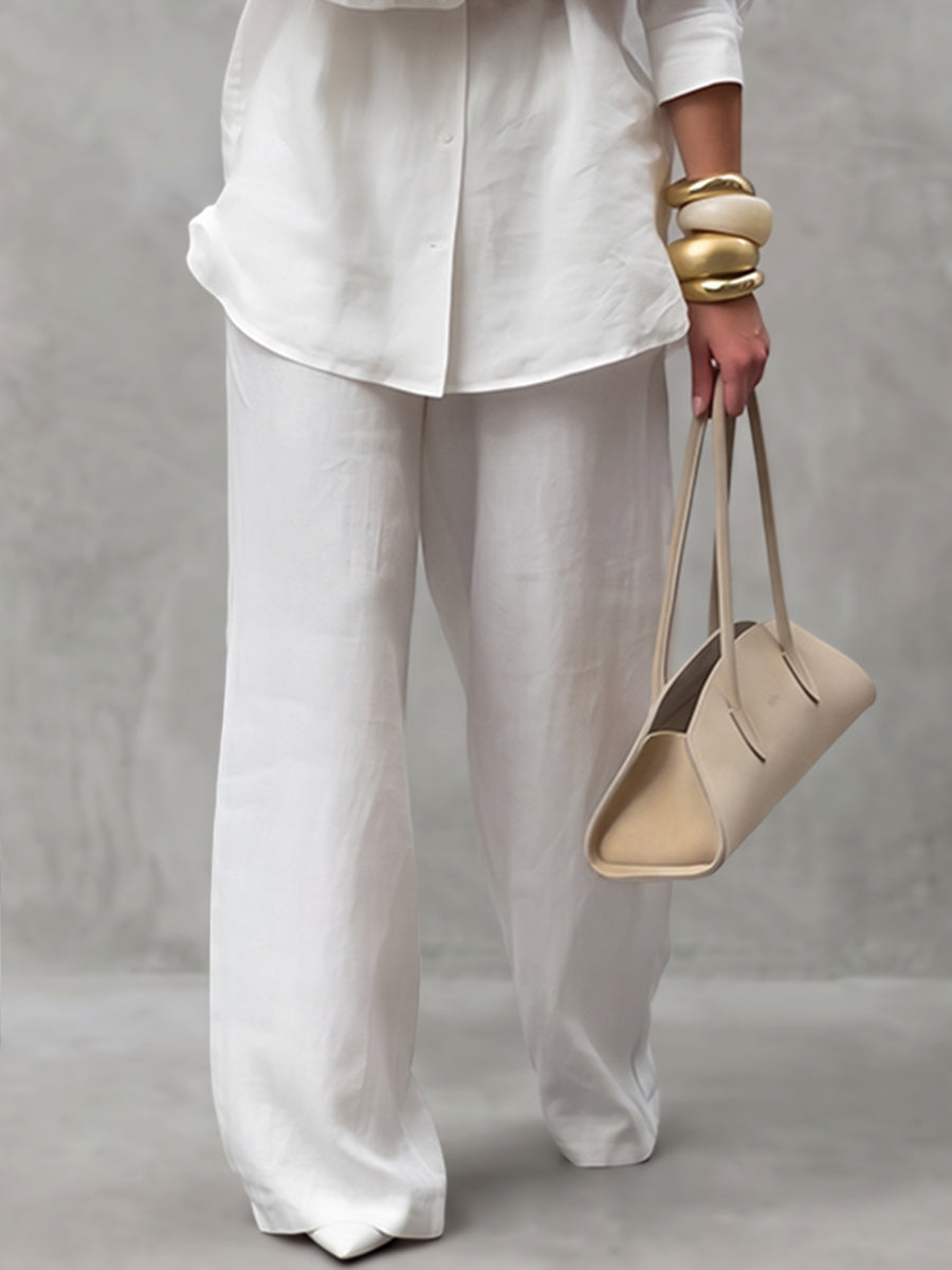 Solid Color Pockets Wide Leg Loose Trousers Pants