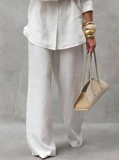 Solid Color Pockets Wide Leg Loose Trousers Pants
