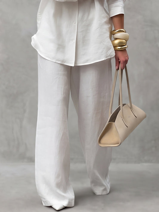Solid Color Pockets Wide Leg Loose Trousers Pants