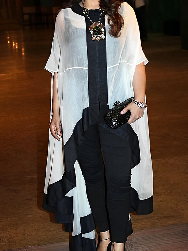 Chemisiers et chemises à col rond, manches chauve-souris, en gaze transparente, asymétriques et fendues 