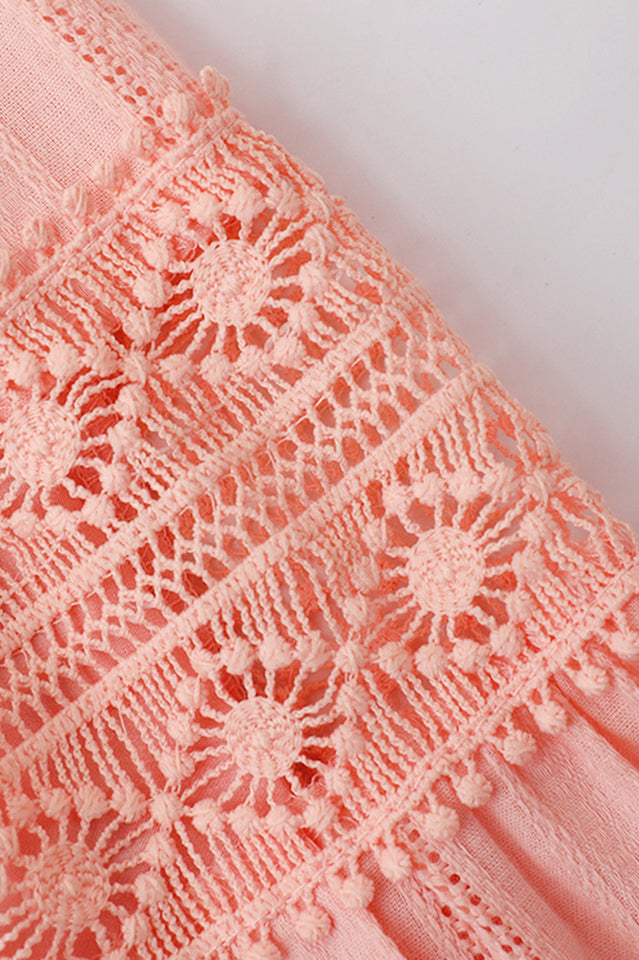 Sabina Stand Collar Lace Trim Maxi Dress