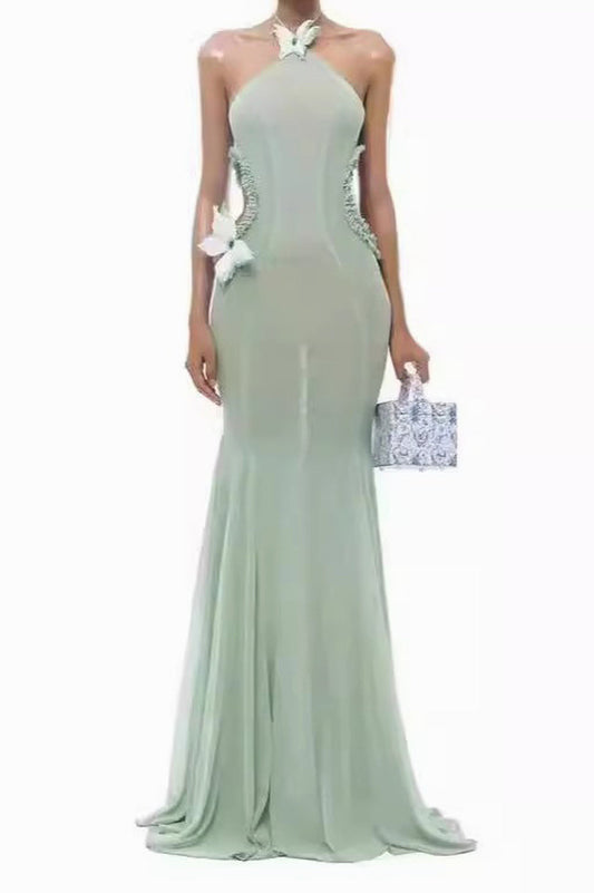 Butterfly Slip Halterneck Dress Mint