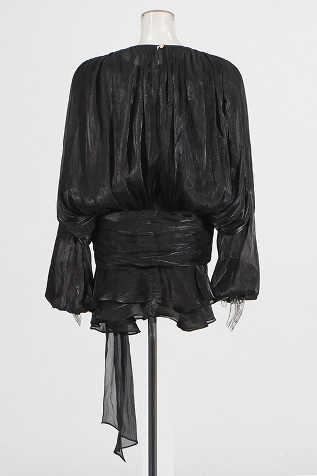 Beryl Pleated Ruffle Hem Mini Dress