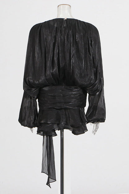 Beryl Pleated Ruffle Hem Mini Dress