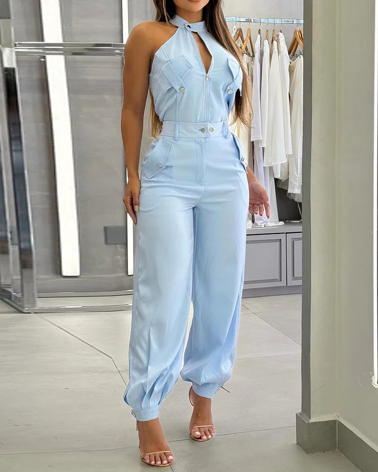 Round neck zipper fashion suit