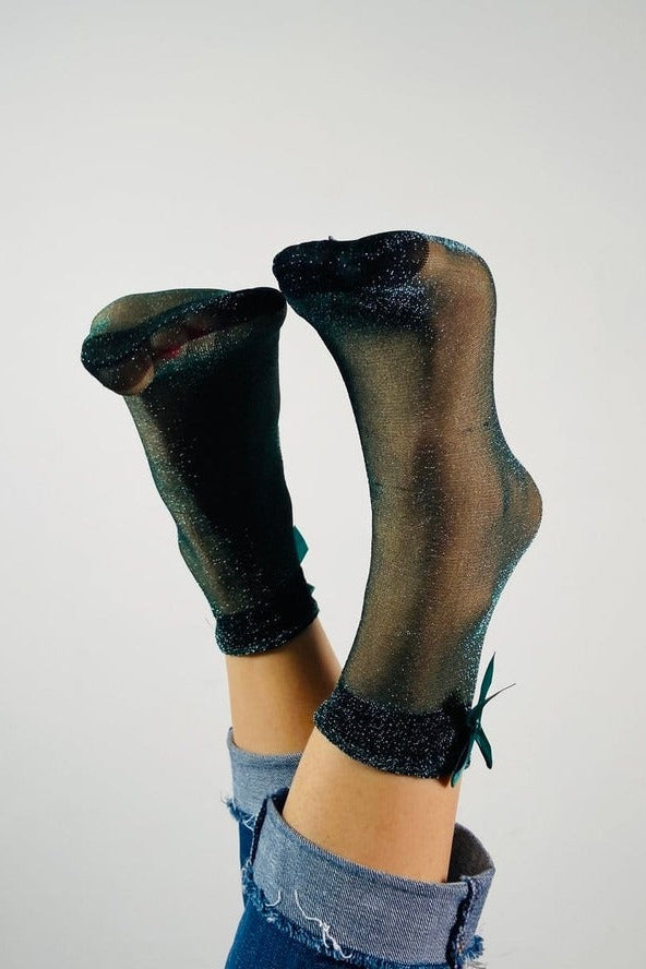 Sheer Glitter Bow Socks