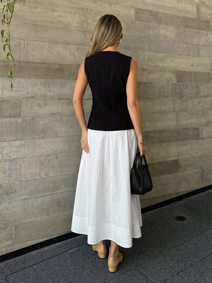 Split-side Solid Color Pockets High Waisted A-line Skirts
