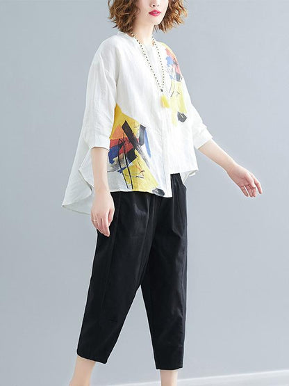 Printed Shirt + Solid Wide Leg Pants