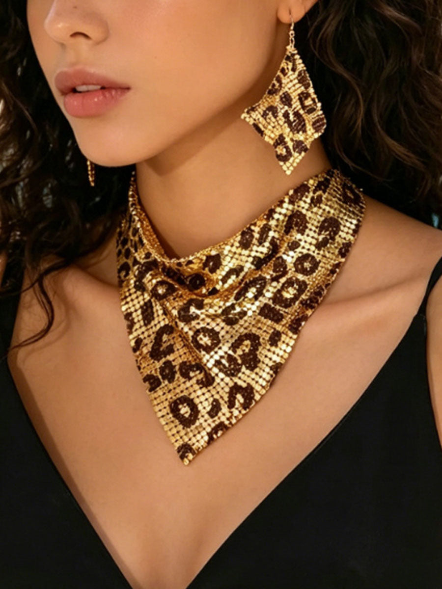 Leopard Two Pieces Set Necklaces Accessories Earrings Accessories