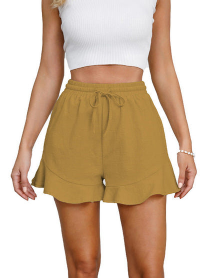 Loose Wide Leg Drawstring Elasticity Solid Color Split-Joint Shorts