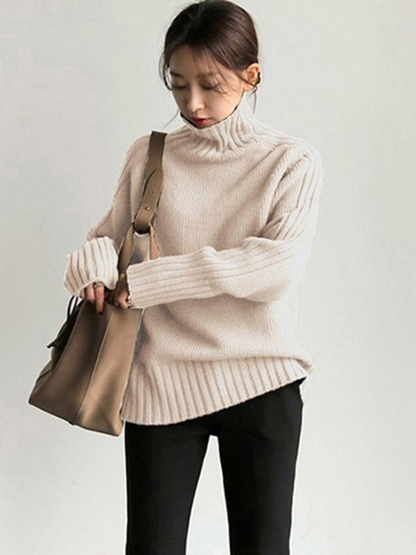 Simple Turtleneck Sweater WHITE FREE SIZE