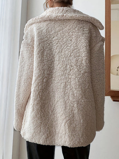 Manteau à manches longues, poches boutonnées amples, couleur unie, velours, col cranté 