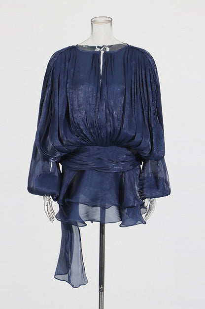 Beryl Pleated Ruffle Hem Mini Dress