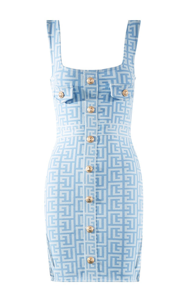 Jacquard Bandage Mini Dress Blue