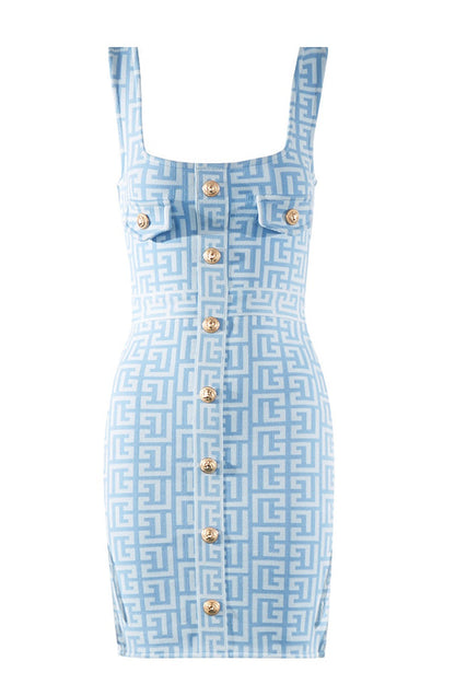 Jacquard Bandage Mini Dress Blue