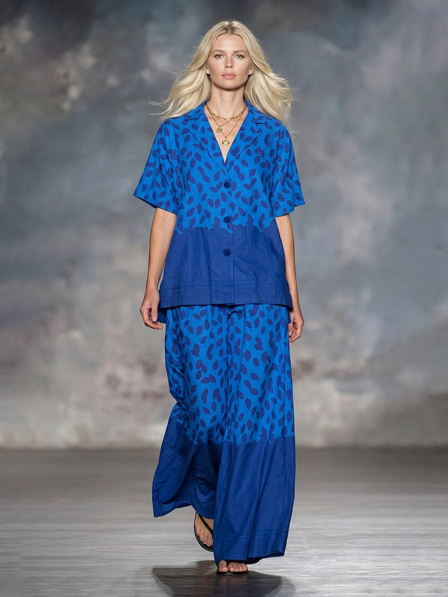 Printed Contrast Color Wide Leg Loose Trousers Pants
