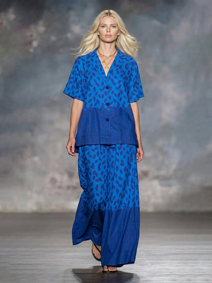 Printed Contrast Color Wide Leg Loose Trousers Pants