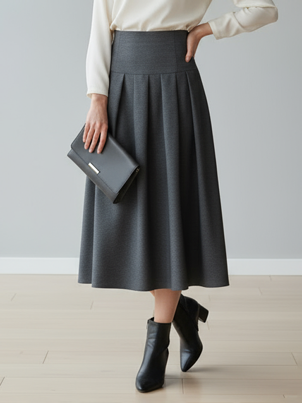 A-Line Pleated Solid Color Zipper Skirts Bottoms