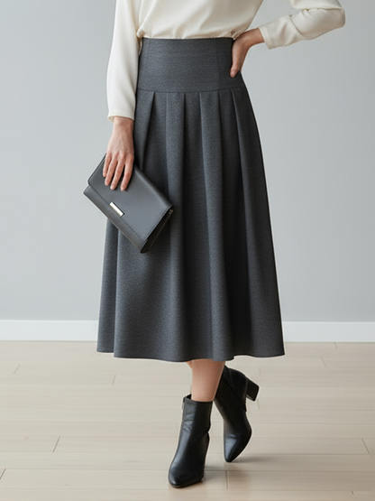 A-Line Pleated Solid Color Zipper Skirts Bottoms