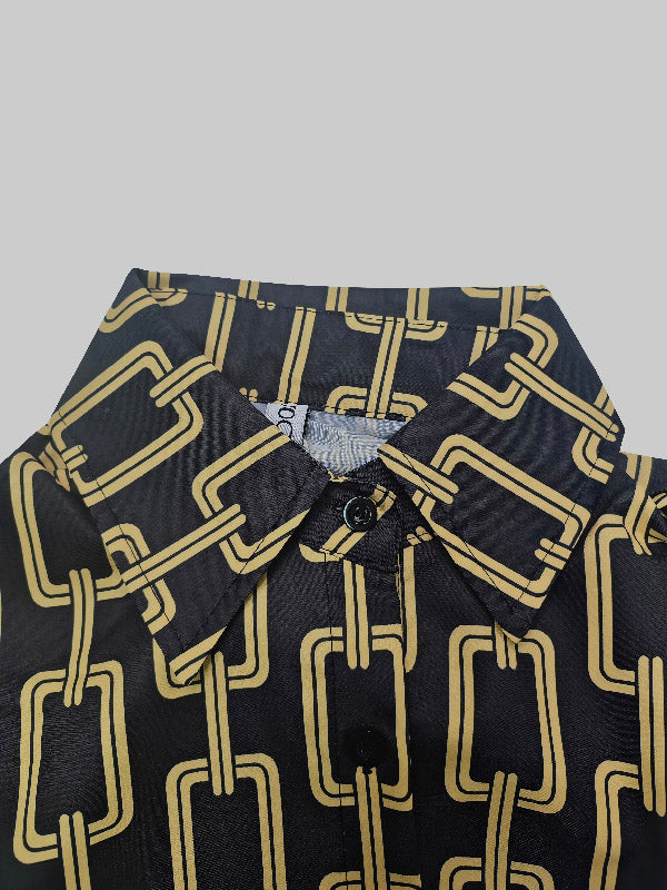 High-Low Long Sleeves Printed Split-Joint Blouses