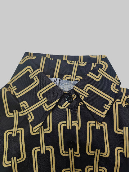 High-Low Long Sleeves Printed Split-Joint Blouses