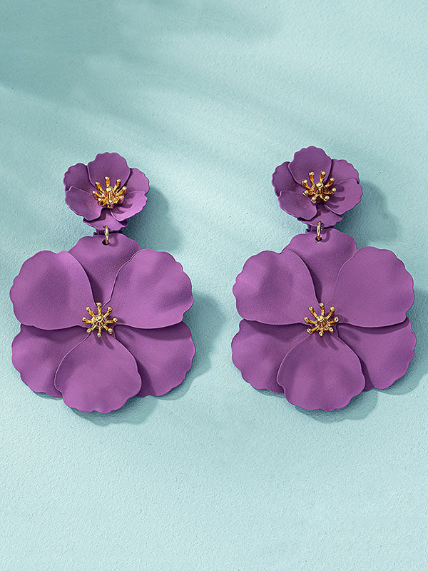 Flower Shape Drop Earrings Earrings Accessories PURPLE One_size