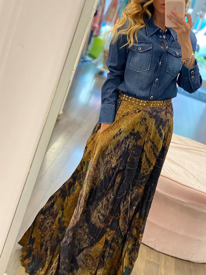 Jupe ample à imprimé floral contrasté 