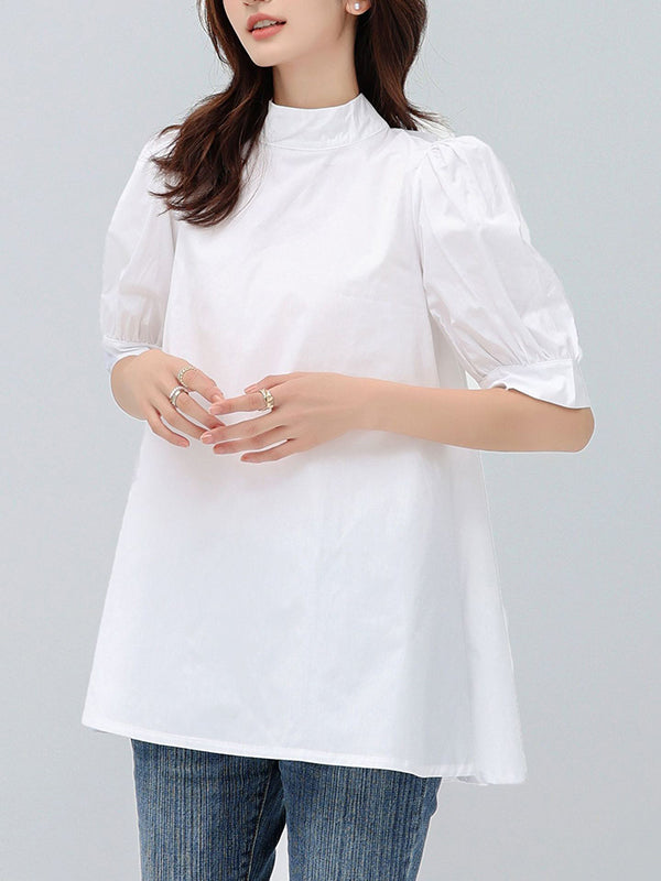 Casual Loose Bow-Embellished Solid Color Blouse