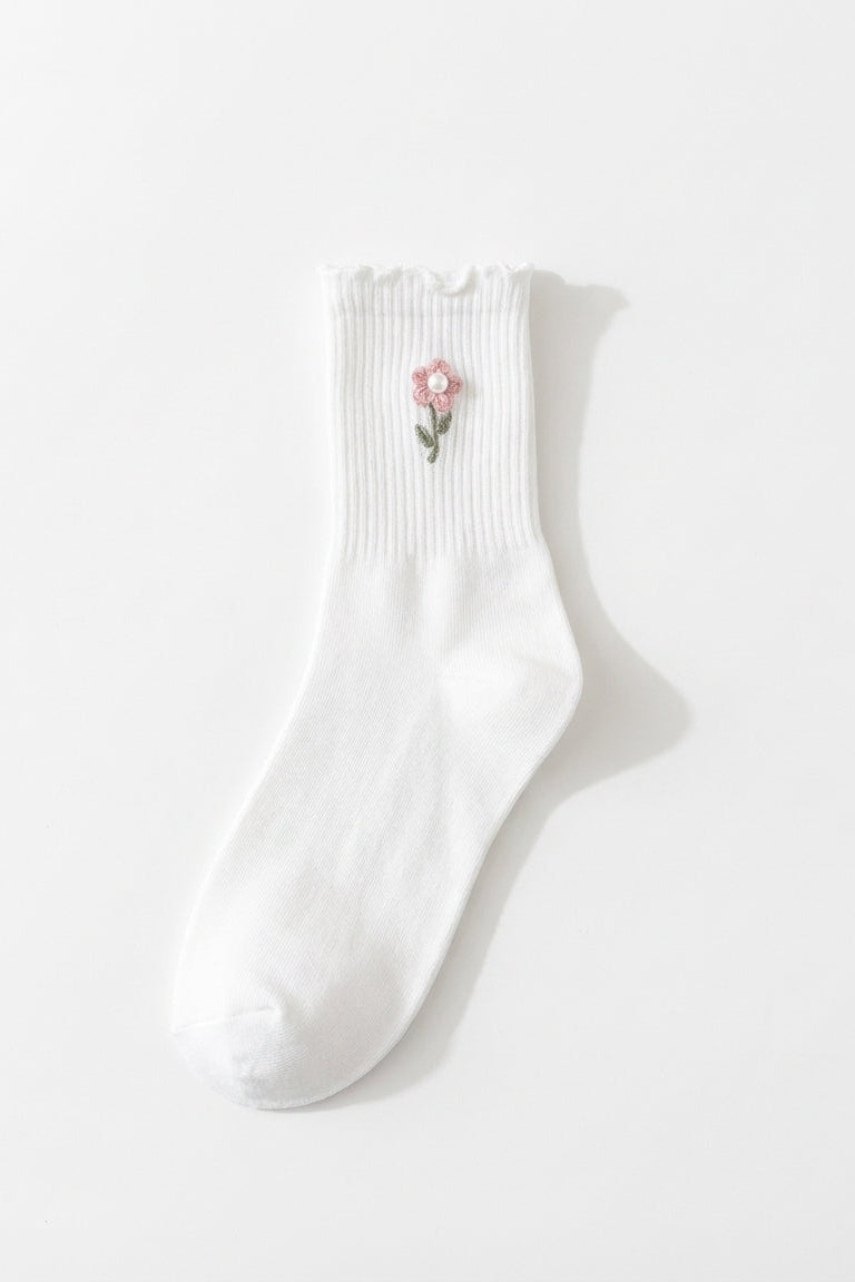 3-Pack Blush Pearl Rose Ruffle Crew Socks