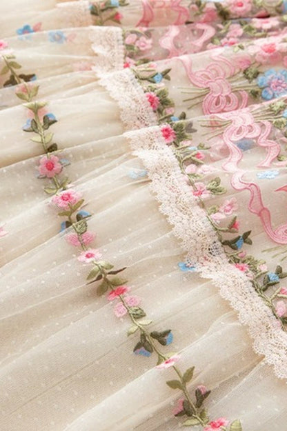 Garden 3/4 Sleeves Embellished Tulle Gown