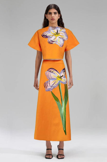 Angelica Floral Applique Skirt Set