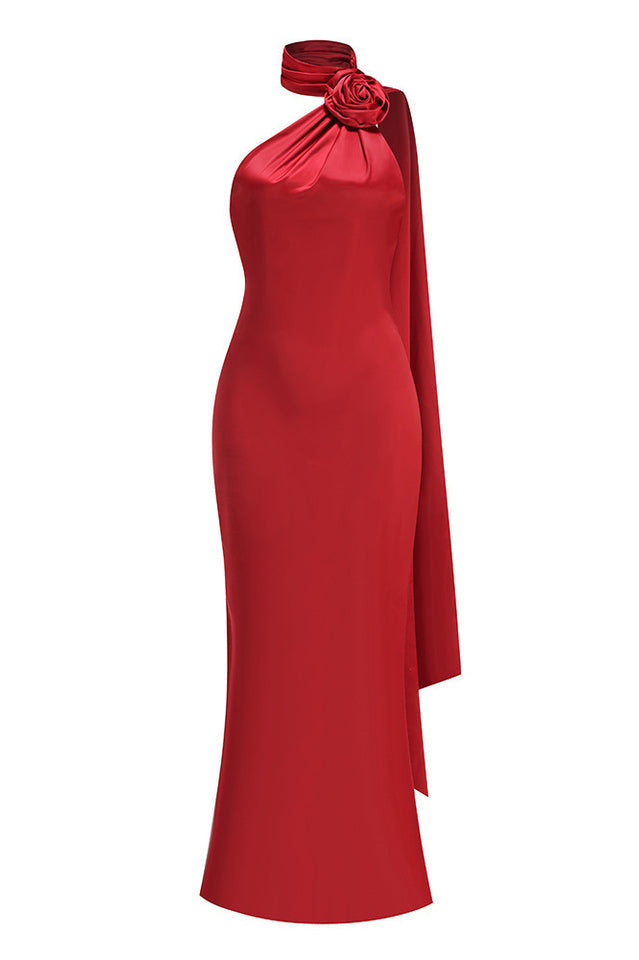 Verna Halter Floral Maxi Satin Dress