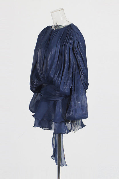 Beryl Pleated Ruffle Hem Mini Dress