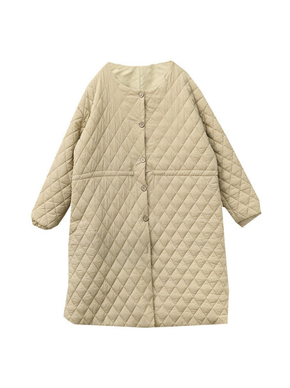 Long Sleeves Loose Buttoned Cotton-Padded Clothes Quilted Round-Neck Padded Coat Padded Coat/Down Coat