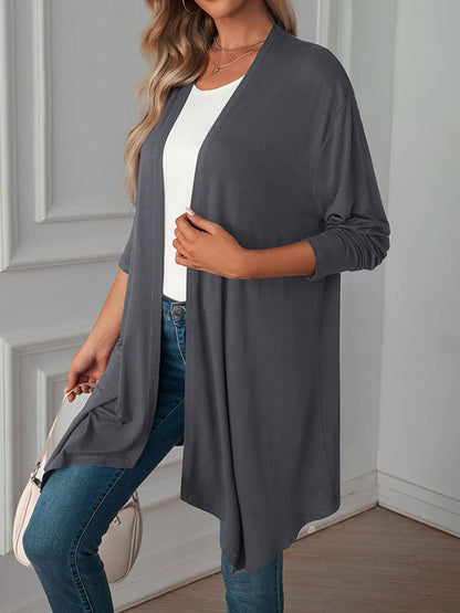 Vêtements d'extérieur amples à manches longues et col affirmé de couleur unie 