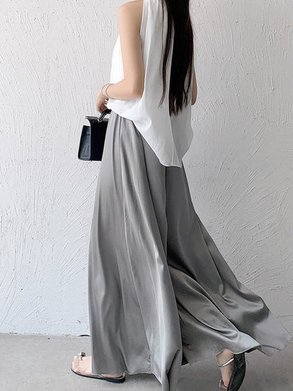 High Waisted Wide Leg Solid Color Casual Pants Bottoms Culotte