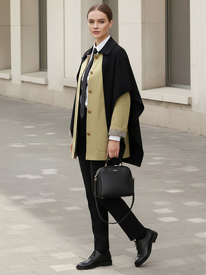 Long Sleeves Buttoned Contrast Color Pockets Lapel Jackets Outerwear With Shawl