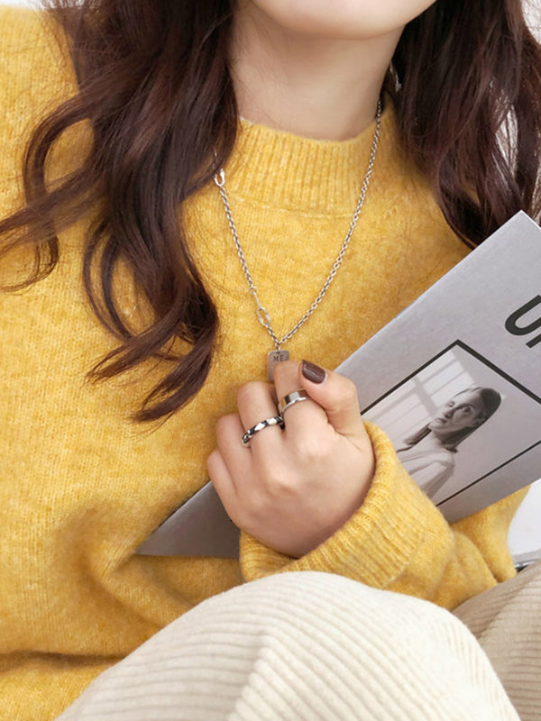 Simple Loose Long Sleeves Round-Neck Sweater Tops Pullovers