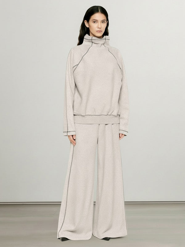 Comfort Long Sleeves Turtleneck Sweatshirts + Drawstring Wide Leg Pants Two Pieces Set