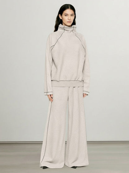 Comfort Long Sleeves Turtleneck Sweatshirts + Drawstring Wide Leg Pants Two Pieces Set