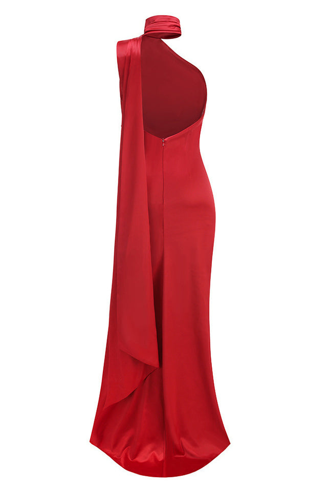 Verna Halter Floral Maxi Satin Dress