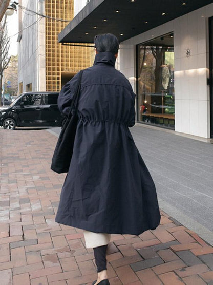 Solid Color Loose Elastic Waist Long Outwear