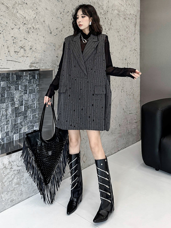 Loose Sleeveless Striped Lapel Vest Top